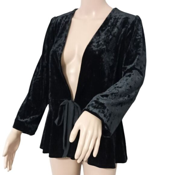 Witchy Black Velvet Jacket Peplum S Velour Blazer Goth Whimsigoth Fairy Stretch. - Picture 5 of 16